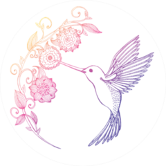 Flying Hummingbird And Flowers Pink And Purple Sticker