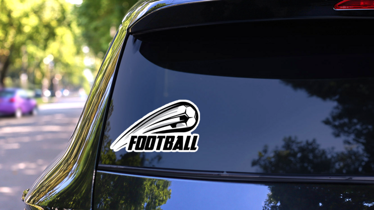 Flying Soccer Ball Football Logo Sticker on a Rear Car Window (New) example