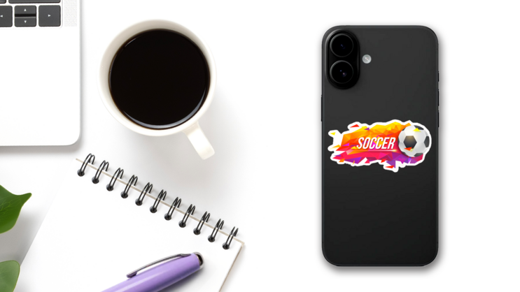 Flying Soccer Ball Low Poly Fire Sticker on a Phone (New) example