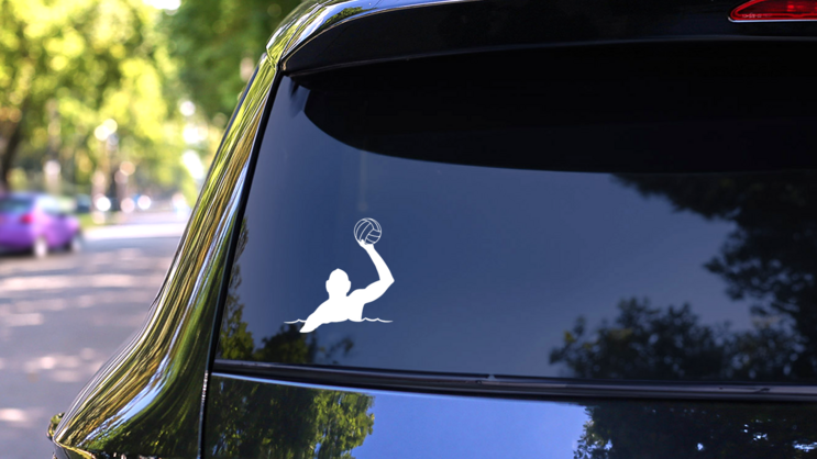 Focused Water Polo Player Sticker on a Rear Car Window (New) example