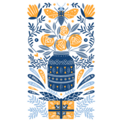 Folk Art Ornament Bee, Roses In Jar Sticker