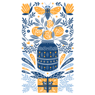 Folk Art Ornament Bee, Roses In Jar Sticker