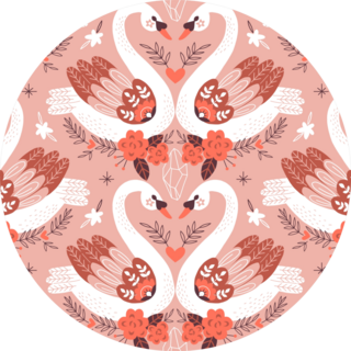 Folk Art Swan Couple Symmetrical Pattern Sticker