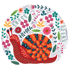 Folk Snail And Flowers Sticker