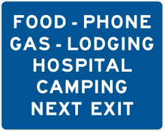 Food, Phone, Gas, Lodging, Hospital, Camping Next Exit Sticker