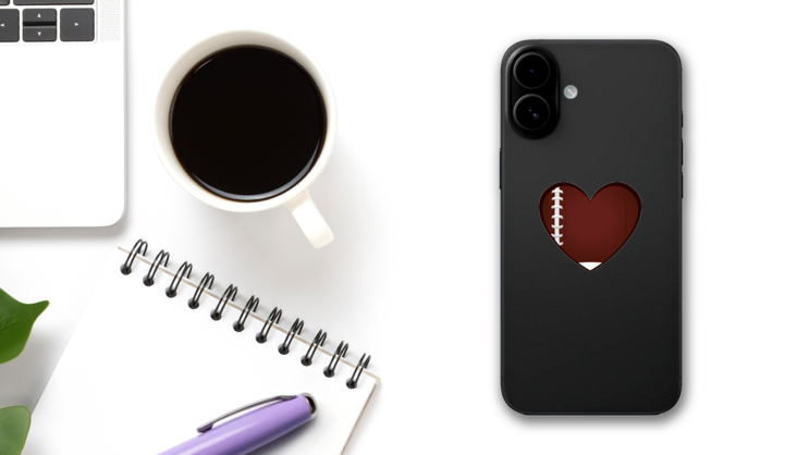 Football Heart Sticker on a Phone (New) example