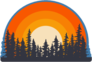 Forest Landscape Trees Silhouettes With Sunset On Background.