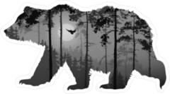 Forest With A Flying Owl In Bear Silhouette Sticker