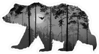 Forest With A Flying Owl In Bear Silhouette Sticker
