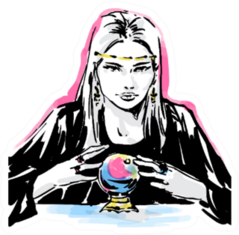 Fortune Teller Magical Crystal Ball Black Line Art Sticker