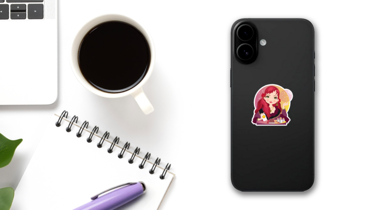 Fortuneteller With Red Hair Sticker on a Phone (New) example