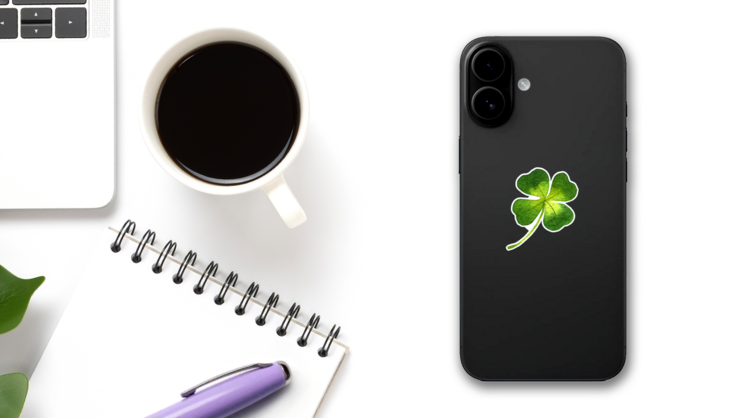 Four-leaf Clover Watercolor Illustration Sticker on a Phone (New) example