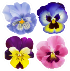 Four Pansy Flowers Colorful Sticker