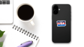 Fourth Of July USA Red, White Blue Sticker on a Phone (New) example