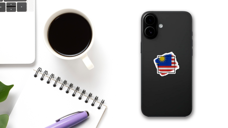 Frame In Colors Of National Flag Malaysia Sticker on a Phone (New) example