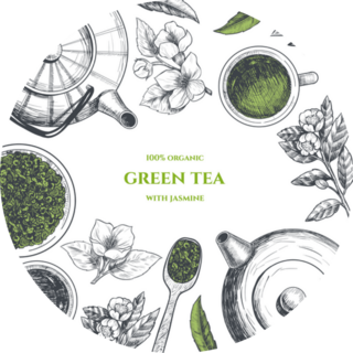 Frame With Green Tea With Jasmine  Hand Drawn Sticker