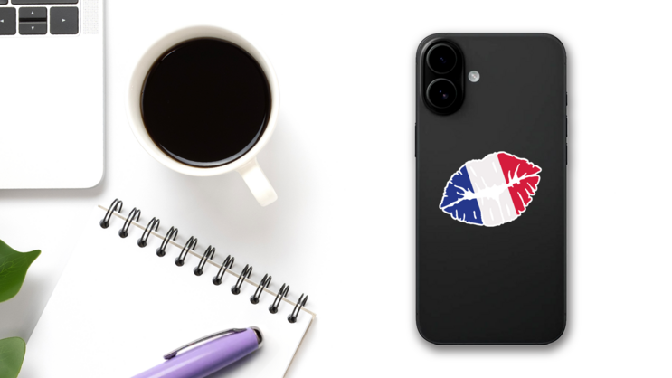 France Flag Kiss Sticker on a Phone (New) example