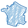 France Map Sketch Icon In Blue Doodle Sticker