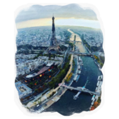 France, Paris Artwork Painting In Vintage Oil Style Sticker