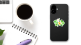 Frangipani Plumeria Flowers With Tropical Monstera Leaves Sticker on a Phone (New) example