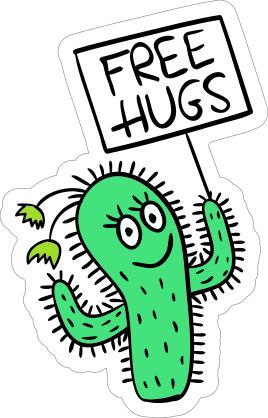 Free Hugs Cactus Cartoon Sticker
