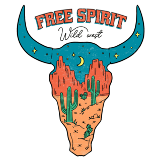 Free Spirit Western Cow Skull Illustration Sticker