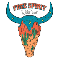 Free Spirit Western Cow Skull Illustration Sticker