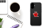French Bulldog Dog With Red Devil Halloween Costume Sticker on a Phone (New) example