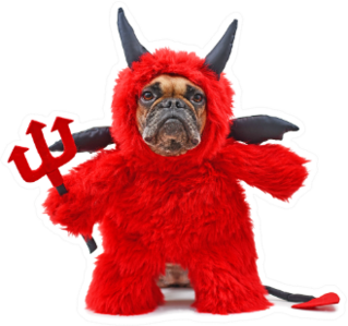French Bulldog Dog With Red Devil Halloween Costume Sticker