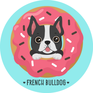 French Bulldog In Pink Donut On Blue Sticker
