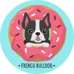 French Bulldog In Pink Donut On Blue Sticker