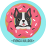 French Bulldog In Pink Donut On Blue Sticker