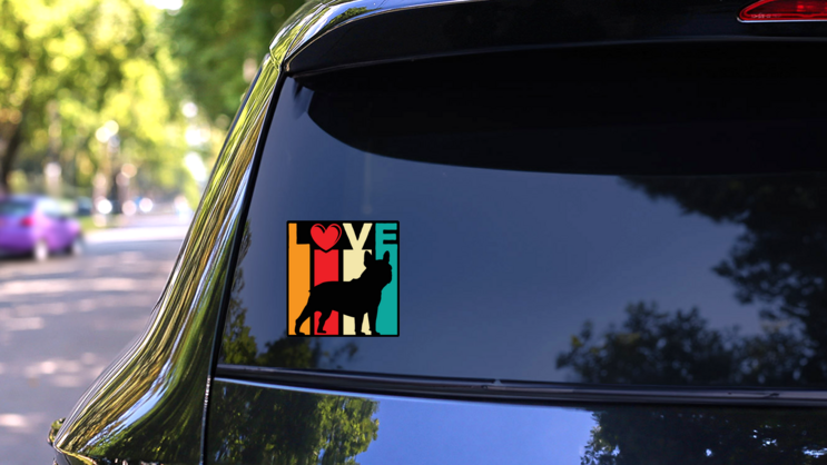 French Bulldog Love Retro Sticker on a Rear Car Window (New) example