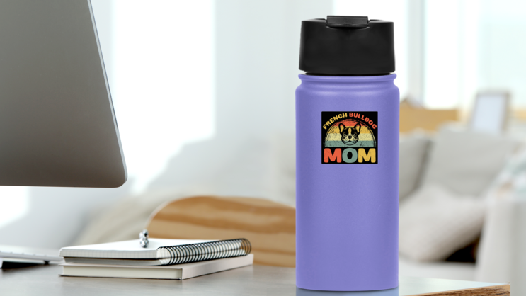 French Bulldog Mom Retro Sticker on a Water Bottle (New) example