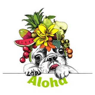 French Bulldog With Fruits Headband Aloha Sticker
