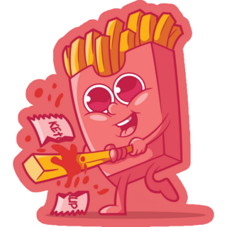 French Fries Character Playing Baseball Sticker