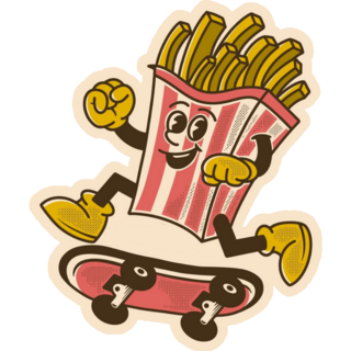 French Fries Jumping On Skateboard Sticker