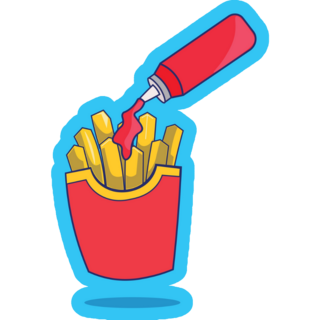 French Fries Ketchup On Blue Sticker