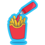 French Fries Ketchup On Blue Sticker