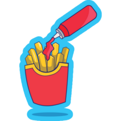 French Fries Ketchup On Blue Sticker