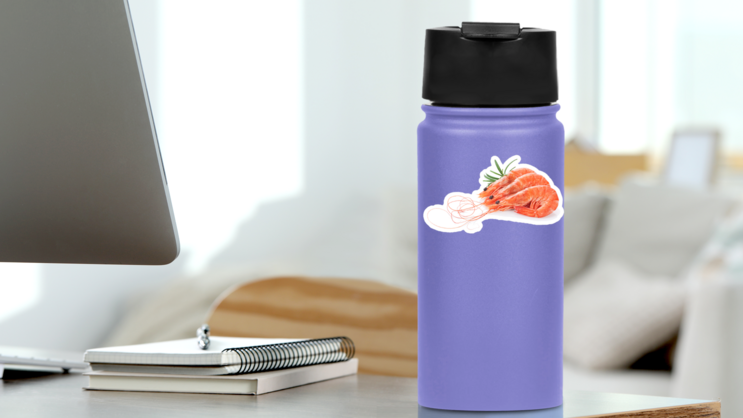 Fresh Cooked Shrimp Sticker on a Water Bottle (New) example