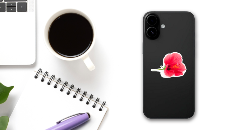Fresh Hibiscus Flower Sticker on a Phone (New) example
