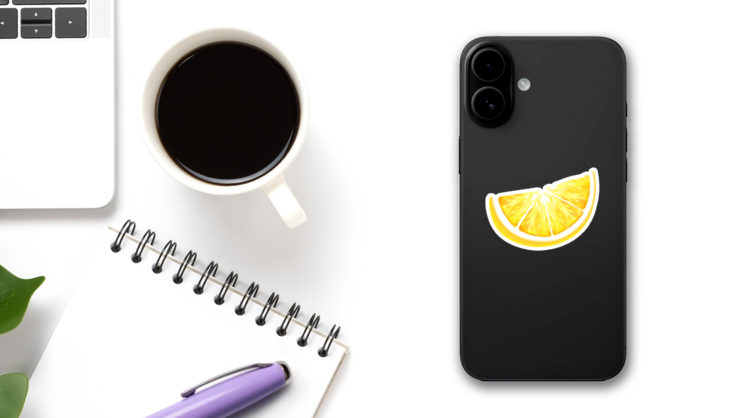 Fresh Juicy Lemon Slice Sticker on a Phone (New) example
