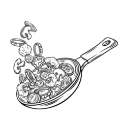 Fresh Mushrooms Flying Into A Pan Drawing Sticker