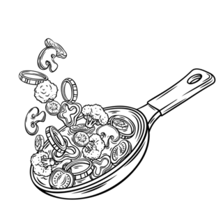 Fresh Mushrooms Flying Into A Pan Drawing Sticker