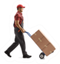 Full Length Profile Shot Of A Male Mover Pushing Boxes Sticker
