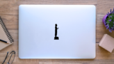 Full Length Side View Silhouette Of Buddha Sticker on a Laptop (New) example