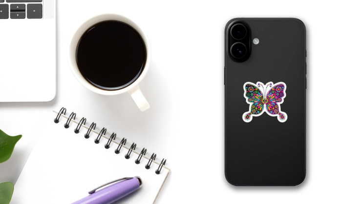 Fun Butterfly Sticker on a Phone (New) example