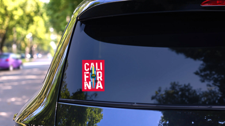 Fun California Surf Sticker on a Rear Car Window (New) example