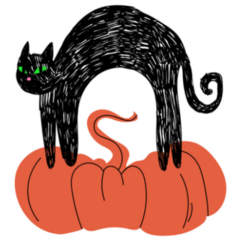 Fun Cat and Pumpkin Illustration Sticker